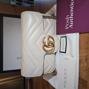 Gucci Cream Leather Mini Bag with Gold Chain